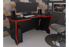 Игровой письменный стол в детскую комнату в черном цвете с красной кромкой