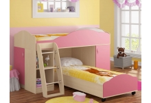 Невысокая двухъярусная кровать Дюймовочка 5.1 Дуб молочный/Розовый