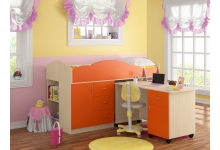 Кровать чердак со столом Дюймовочка 5.3 Дуб молочный/Оранжевый
