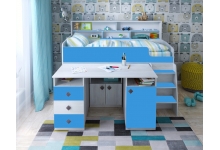 Кровать-чердак Малыш 5 для мальчиков, цвет винтерберг / голубой