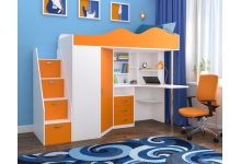 Кровать чердак Пионер, белое дерево / оранжевый