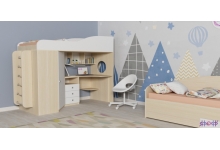 Кровать-чердак Кадет 1 для детей, дуб молочный / белое дерево