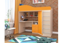 Купить кровать-чердак Кадет 1 для детей, цвет: дуб молочный / оранжевый