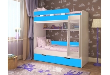 Двухъярусная кровать для мальчиков Юниор 5, белое дерево / голубой