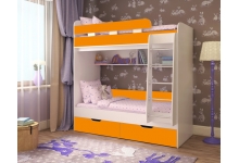 Купить кровать для двоих детей Юниор 5, белое дерево / оранжевый