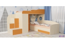 Кровать-чердак Кадет 2 для детей, дуб молочный / оранжевый